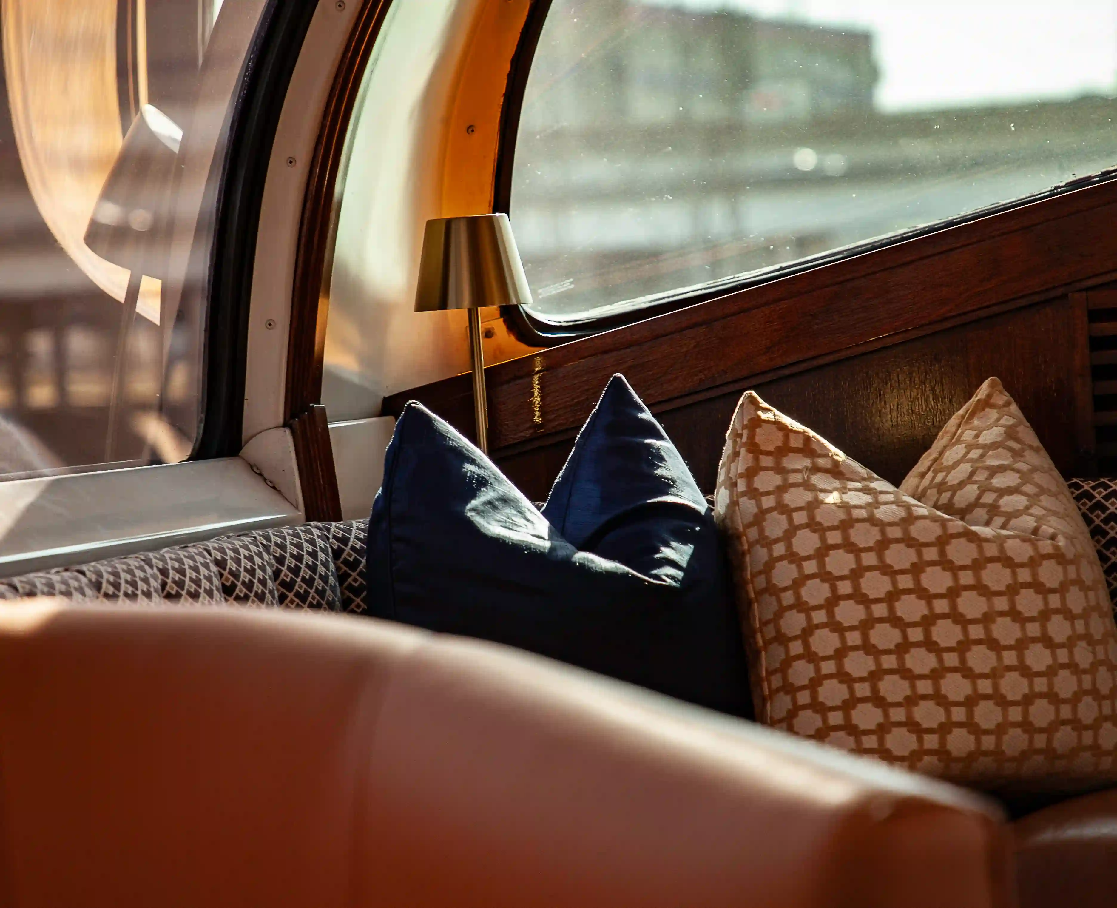 Luxurious private railcar lounge interior
